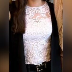 Ambiance Small White Sheer Long Sleeve Lace Shirt Shoulder Cutouts Undershirt